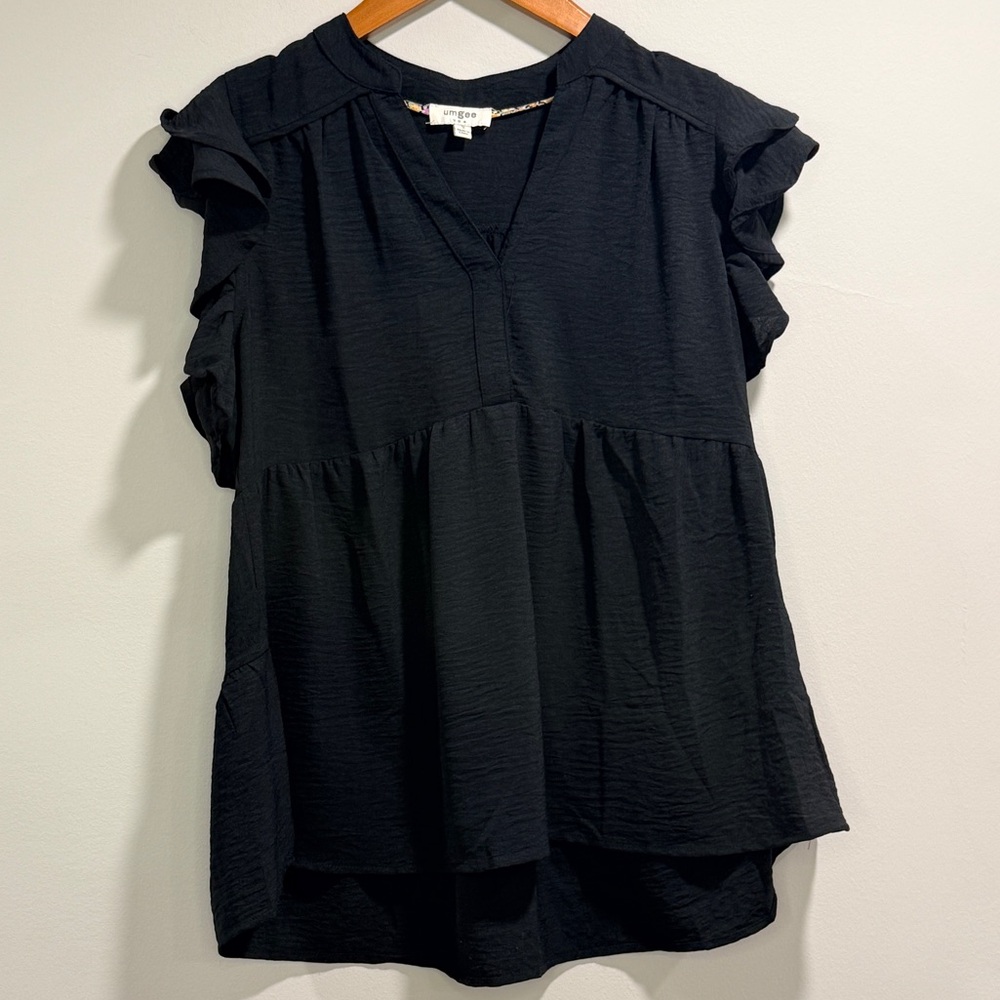 Umgee Women’s‎ Black Ruffle Sleeve Tunic Blouse Size S